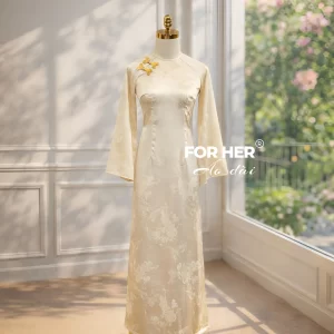 Áo dài Diễm Xuân hoa bướm kem AD05223