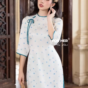 Áo dài suông Thanh Ngân hoa xanh AD04691