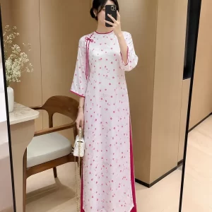 Áo dài suông Thanh Ngân hoa hồng AD04692