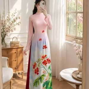 Áo dài truyền thống hoa phượng AD04696