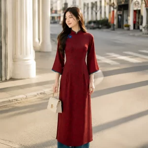 Áo dài Hồng Phúc đỏ đô AD04854