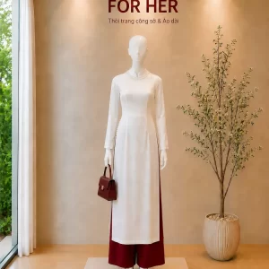 Áo dài Thanh Xuân trắng đính ngọc AD05095