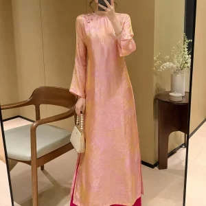 Áo dài suông Nàng Thơ ánh nhủ vàng AD05256