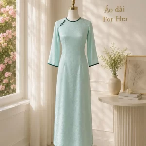 Áo dài Hồng Quế nút bọc xanh AD06276