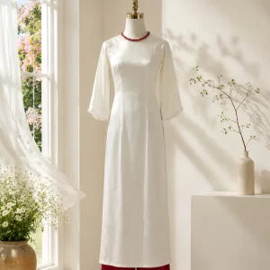 Áo dài Thanh Xuân đính đá đỏ AD06277