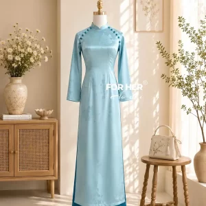 Áo dài Ánh Xuân hoa bướm xanh AD06279