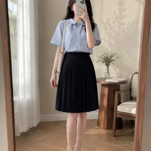 Áo sơ mi sọc cổ sen tròn AO20219