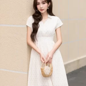 Đầm cổ sơ mi tay con bi hồng DA06832