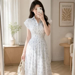 Đầm cổ sơ mi sọc xanh DA06833