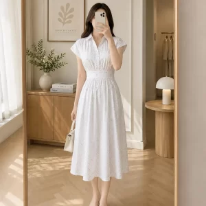 Đầm cổ sơ mi tay con nơ nhí DA06834