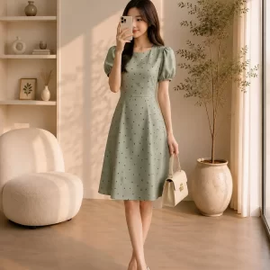 Đầm cổ tròn chữ A hoa nhí DA0683