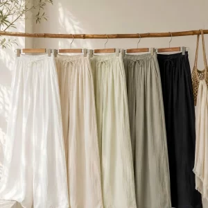Quần linen lưng thun dây rút QUA01284