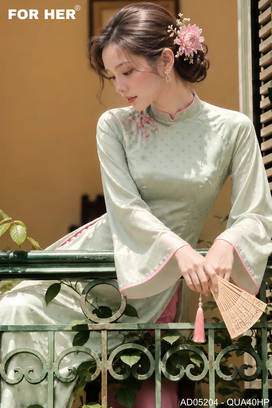 Áo dài Ngọc An bi xanh min AD05204