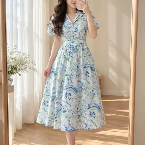 Đầm cổ ve hoa lá DA06860 DA06861 DA06862