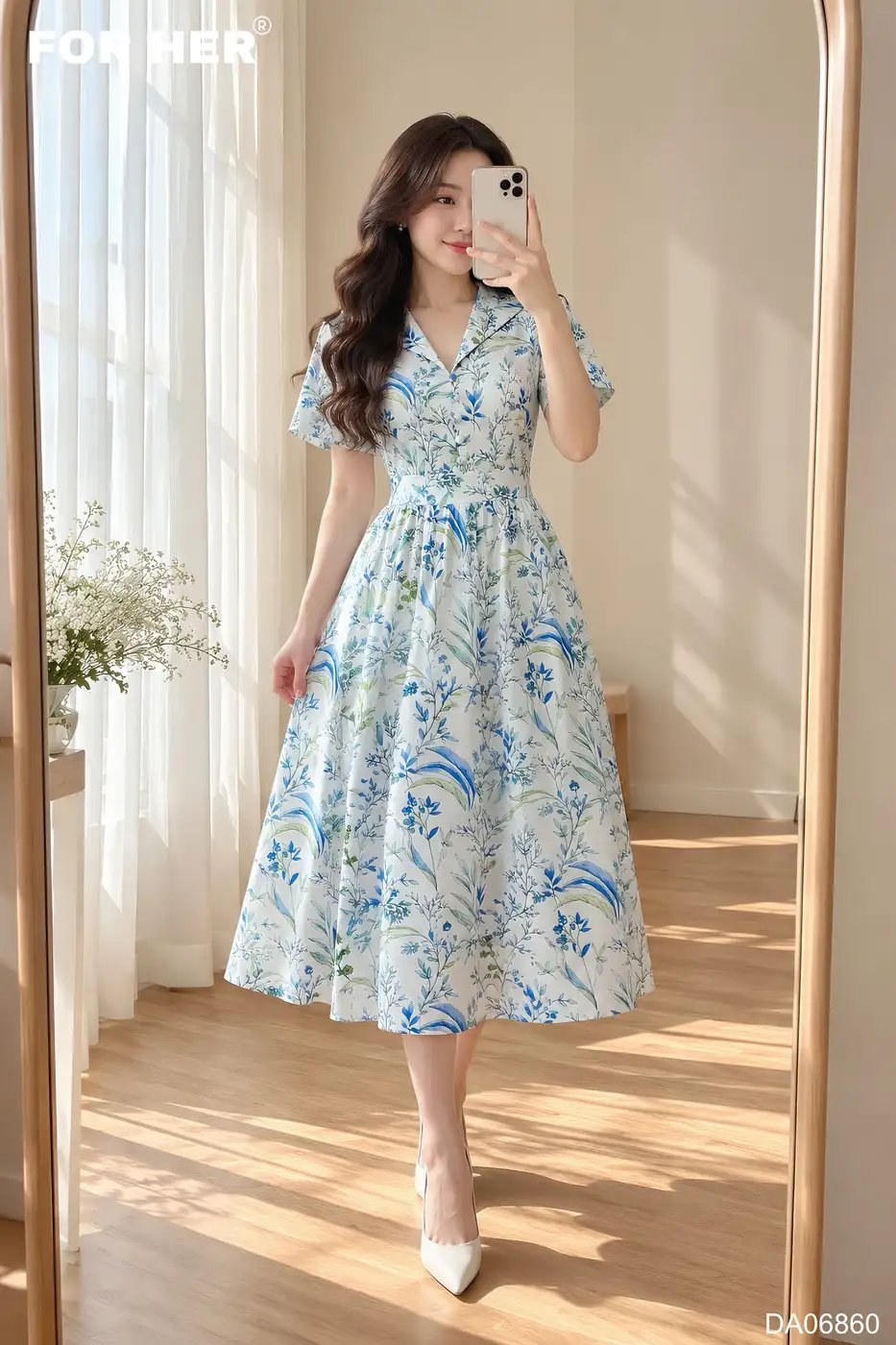 Đầm cổ ve hoa lá DA06860 DA06861 DA06862